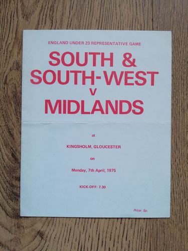 South & South West U23 v Midlands U23 Apr 1975 Rugby Programme