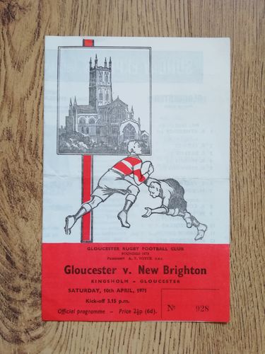 Gloucester v New Brighton Apr 1971 Rugby Programme