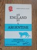 England XV v Argentina Oct 1978 Rugby Programme