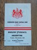 English Students v Argentina Oct 1978 Rugby Programme