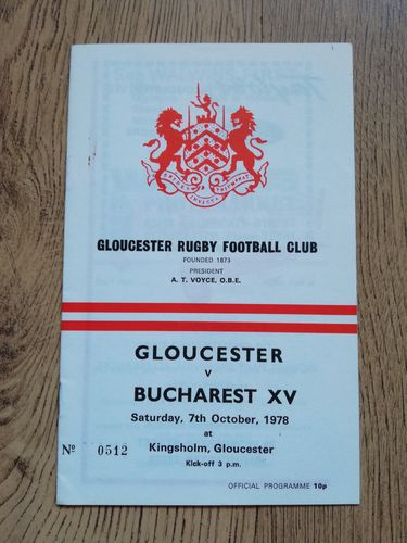 Gloucester v Bucharest XV Oct 1978 Rugby Programme
