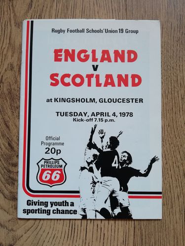 England Schools v Scotland Schools (19 Group) Apr 1978 Rugby Programme