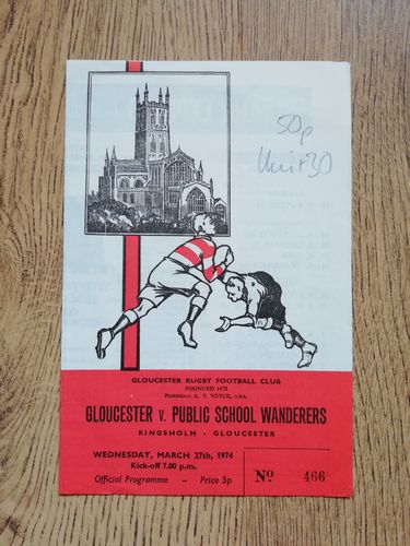 Gloucester v Public School Wanderers Mar 1974 Rugby Programme