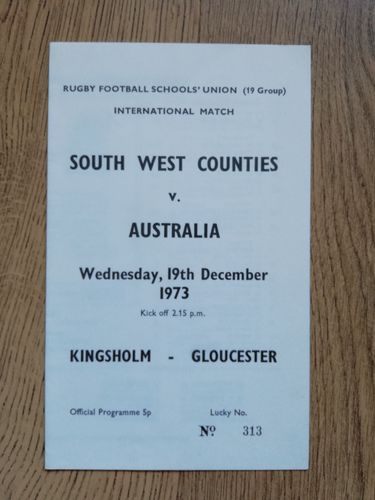 South West Schools v Australian Schools (19 Group) Dec 1973 Rugby Programme