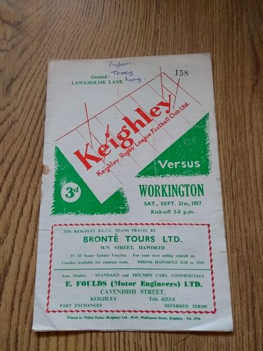 Keighley v Workington Sept 1957 Rugby League Programme