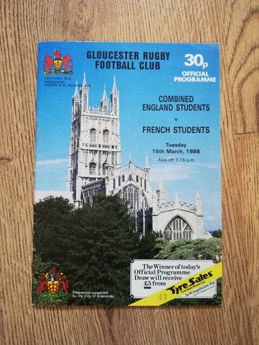 Combined England Students v French Students Mar 1988 Rugby Programme