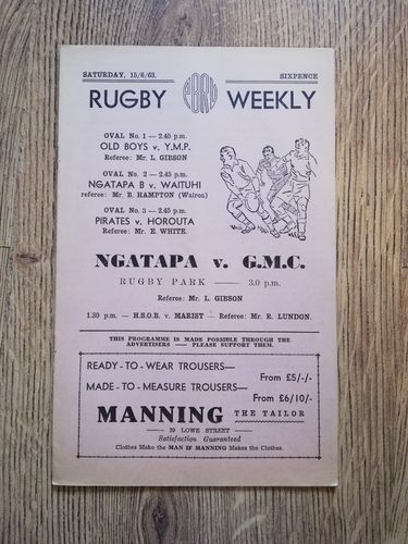 Ngatapa v GMC June 1963 Rugby Programme