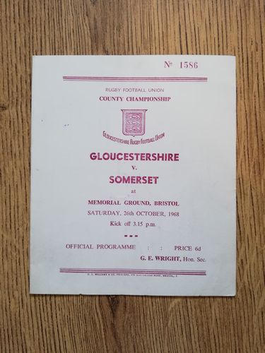 Gloucestershire v Somerset Oct 1968 Rugby Programme