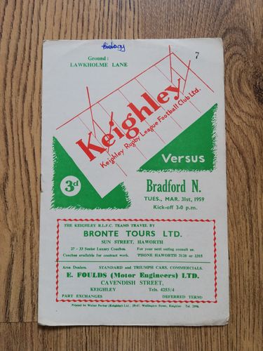 Keighley v Bradford Northern Mar 1959 Rugby League Programme