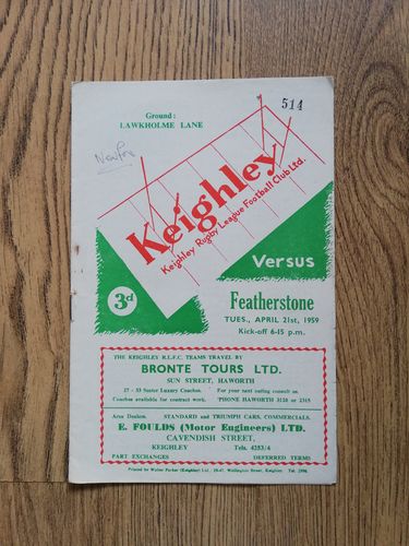 Keighley v Featherstone Apr 1959 Rugby League Programme