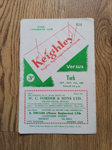 Keighley v York Oct 1959 Rugby League Programme
