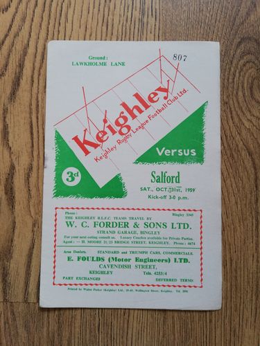 Keighley v Salford Oct 1959 Rugby League Programme