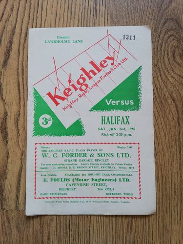 Keighley v Halifax Jan 1960 Rugby League Programme