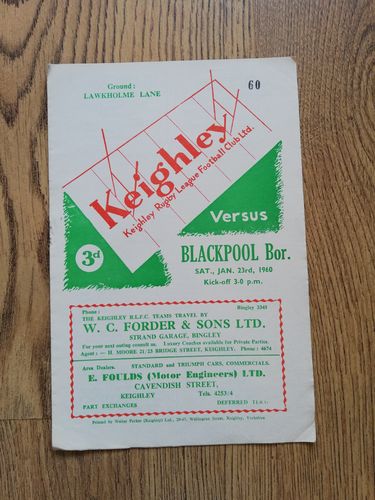 Keighley v Blackpool Borough Jan 1960 Rugby League Programme