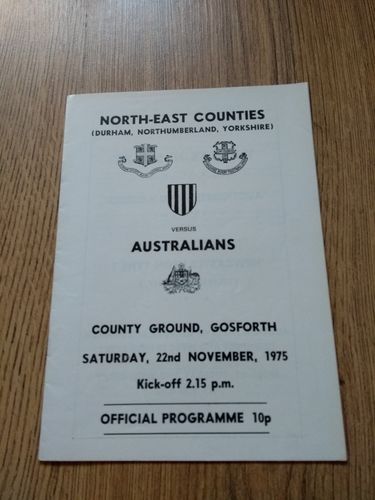 North-East Counties v Australia Nov 1975 Rugby Tour Programme