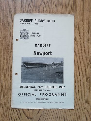 Cardiff v Newport Oct 1967 Rugby Programme
