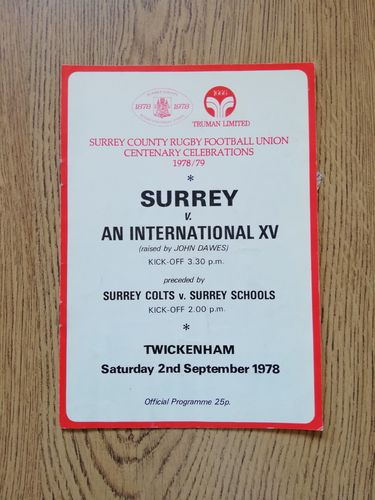 Surrey v An International XV Sept 1978 Centenary Rugby Programme