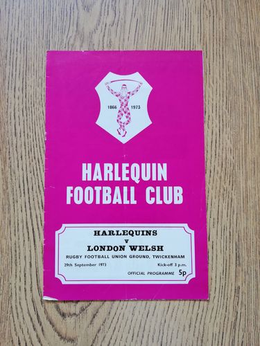 Harlequins v London Welsh Sept 1973 Rugby Programme
