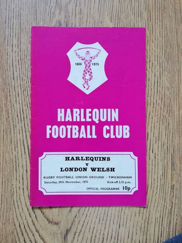Harlequins v London Welsh Nov 1975 Rugby Programme