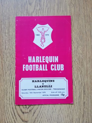 Harlequins v Llanelli Sept 1978 Rugby Programme