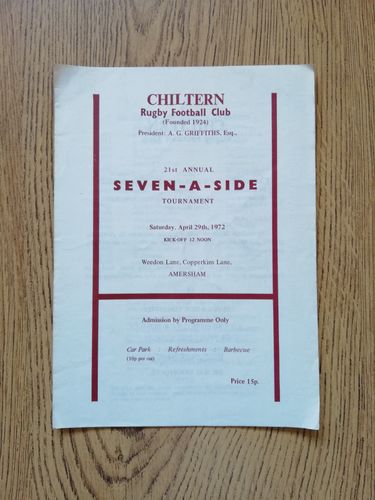 Chiltern Sevens Apr 1972 Rugby Programme