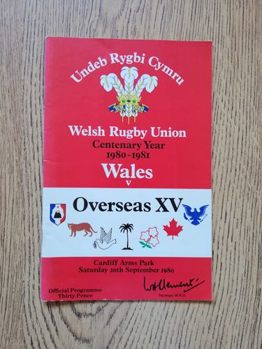 Wales v Overseas XV 1980 Rugby Programme