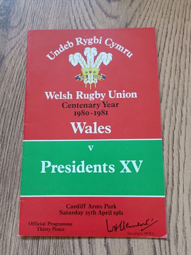 Wales v President's XV 1981 Rugby Programme