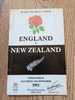 England v New Zealand 1983 Rugby Programme