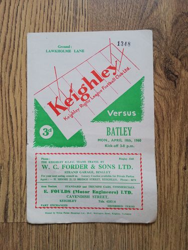 Keighley v Batley Apr 1960 Rugby League Programme