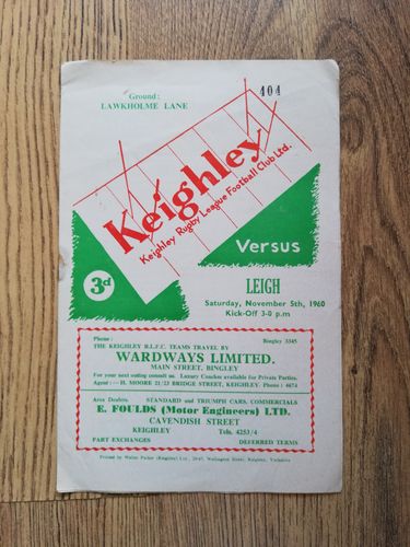 Keighley v Leigh Nov 1960 Rugby League Programme