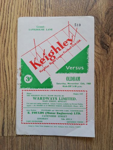 Keighley v Oldham Nov 1960 Rugby League Programme