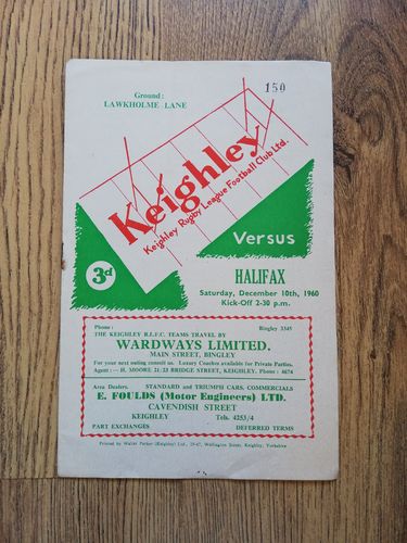 Keighley v Halifax Dec 1960 Rugby League Programme