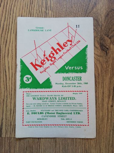 Keighley v Doncaster Dec 1960 Rugby League Programme