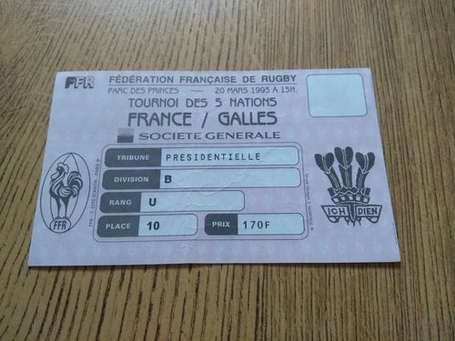 France v Wales 1993 Used Rugby Ticket