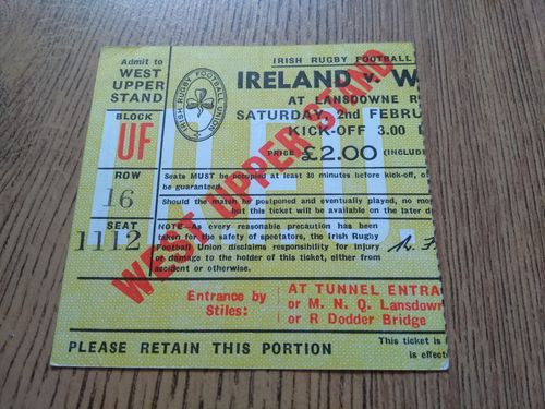 Ireland v Wales 1974 Rugby Ticket