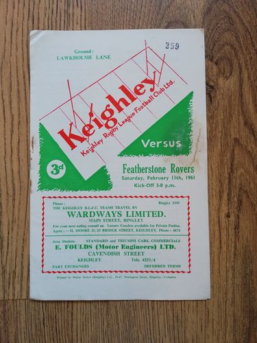 Keighley v Featherstone Feb Challenge Cup 1961 Rugby League Programme