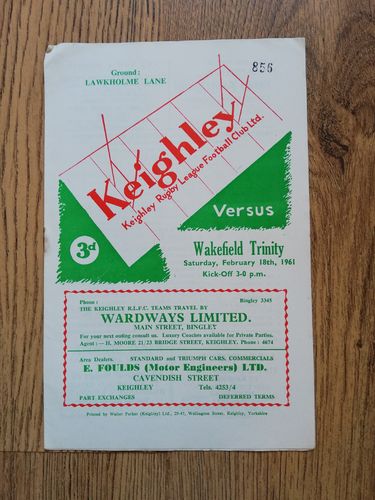 Keighley v Wakefield Feb 1961 Rugby League Programme