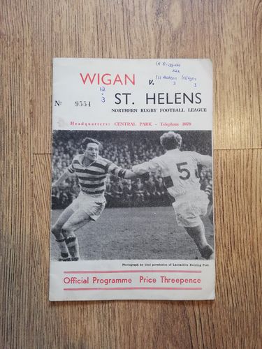 Wigan v St Helens Apr 1962 Rugby League Programme