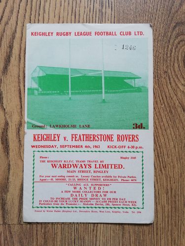 Keighley v Featherstone Rovers Sept 1963 Rugby League Programme