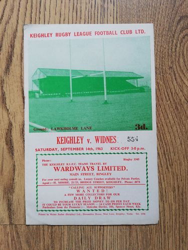 Keighley v Widnes Sept 1963 Rugby League Programme