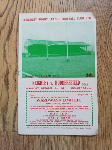 Keighley v Huddersfield Oct 1963 Rugby League Programme