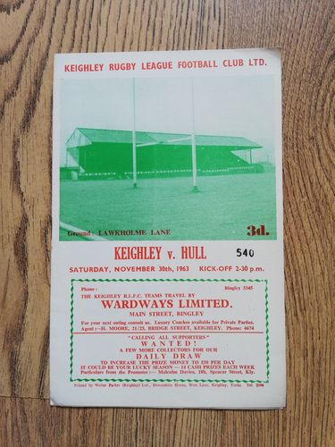 Keighley v Hull Nov 1963 Rugby League Programme