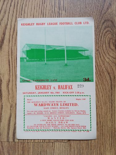 Keighley v Halifax Jan 1964 Rugby League Programme