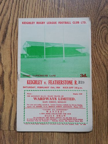Keighley v Featherstone Rovers Feb 1964 Rugby League Programme