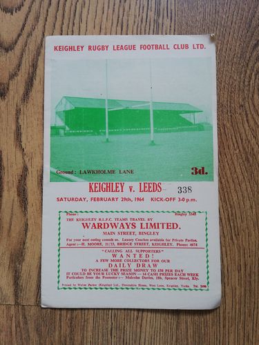 Keighley v Leeds Feb 1964 Rugby League Programme