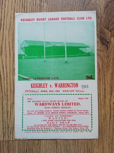 Keighley v Warrington Apr 1964 Rugby League Programme