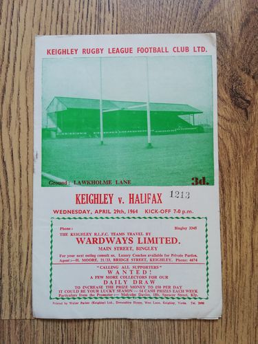 Keighley v Halifax Apr 1964 Rugby League Programme