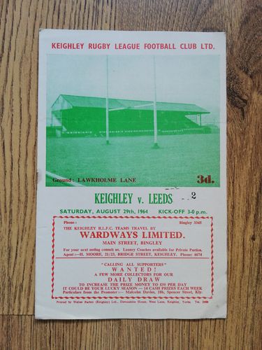Keighley v Leeds Aug 1964 Rugby League Programme