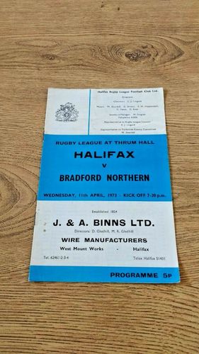 Halifax v Bradford Northern Apr 1973 Rugby League Programme