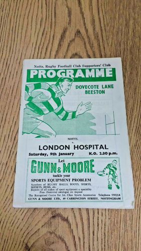 Nottingham v London Hospital Jan 1960 Rugby Programme